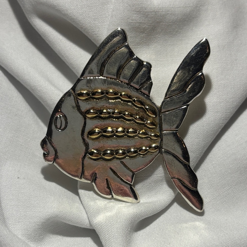 Fish Pendant/Broach- Silver With Gold Decorative Accents